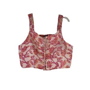 NWT Japna Y2K Fairy Cottagecore Corset Top XL Pink Floral Lace Up Bustier